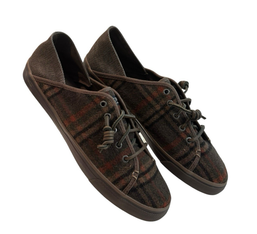 Sperry Top-Sider Women’s 10 Brown Plaid Wool Lace Up Sneakers Boat Shoes